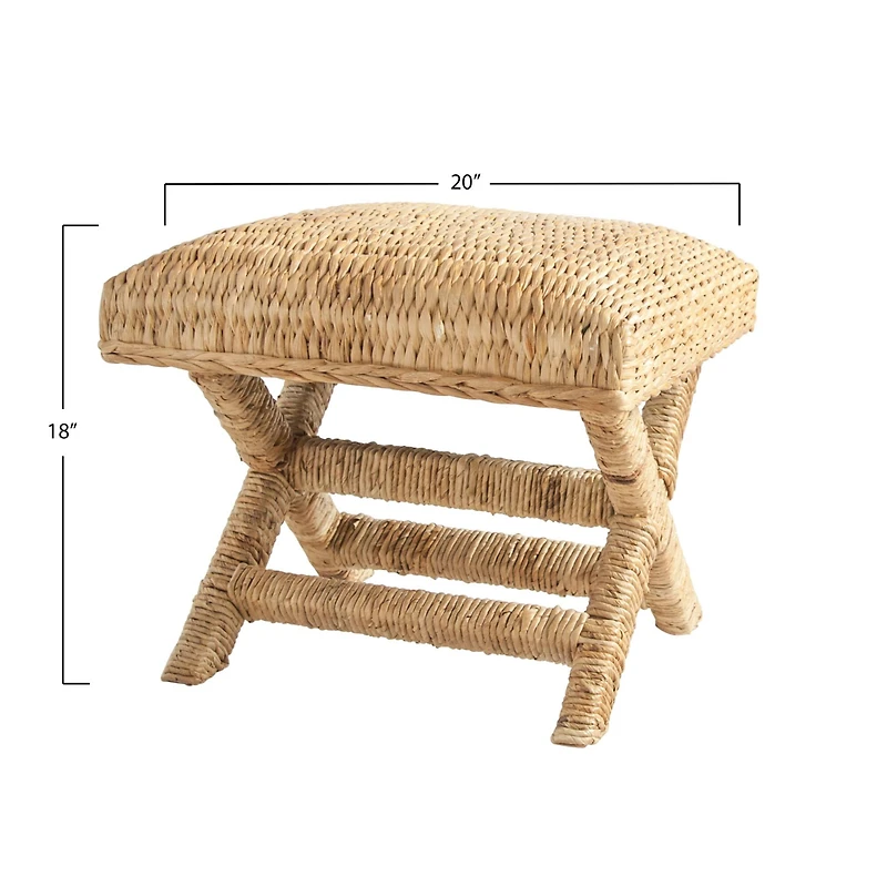 Hello Honey® 18.5" Wood & Water Hyacinth Woven Stool