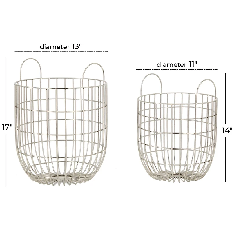 Set of 2 Silver Iron Contemporary Storage Basket, 17" x 13" x 13"