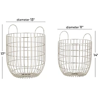 Set of 2 Silver Iron Contemporary Storage Basket, 17" x 13" x 13"