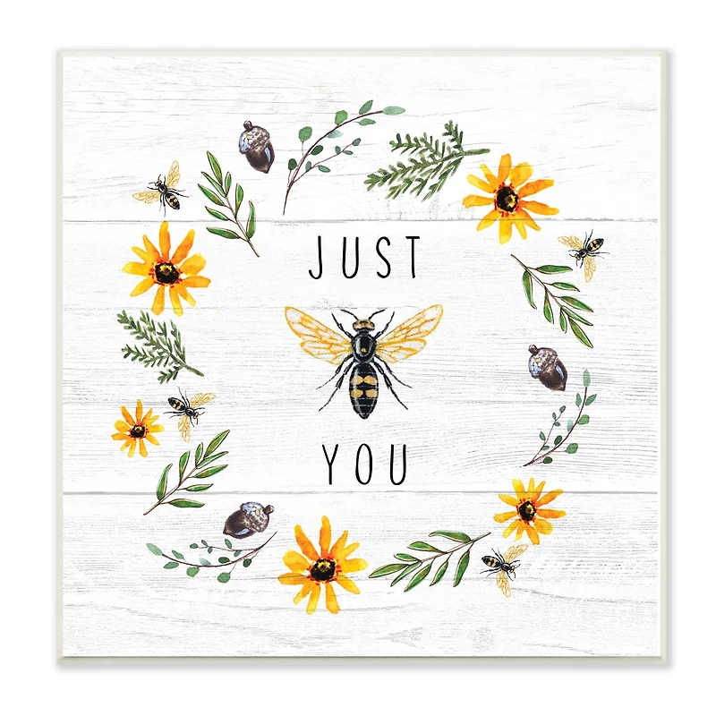Stupell Industries Just Bee You Pun Phrase Yellow Daisy Wreath, 12" x 12"