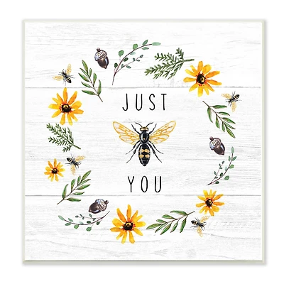 Stupell Industries Just Bee You Pun Phrase Yellow Daisy Wreath, 12" x 12"