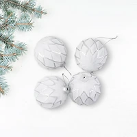 Embossed Diamond Christmas Glass Ball Ornaments - 4" (100mm) - White - 4ct