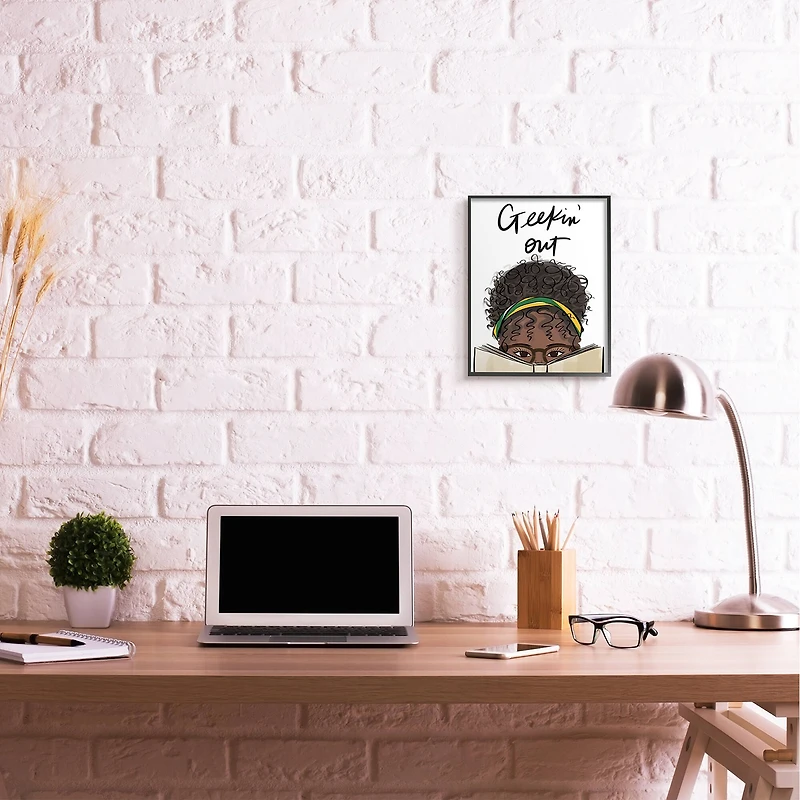 Stupell Industries Geekin' Out Phrase Woman Reading Book in Frame Wall Art