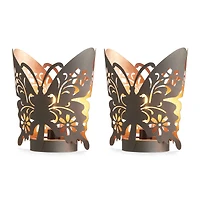 Glitzhome® 9" Metal Flying Butterfly Silhouette Solar Powdered Edison Bulb Outdoor Lanterns, 2ct.