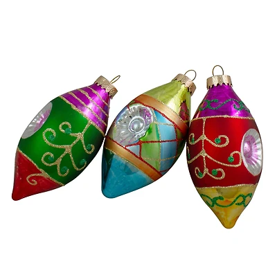 3ct. 4.25" Multicolor with Retro Reflectors Glass Finial Christmas Ornament