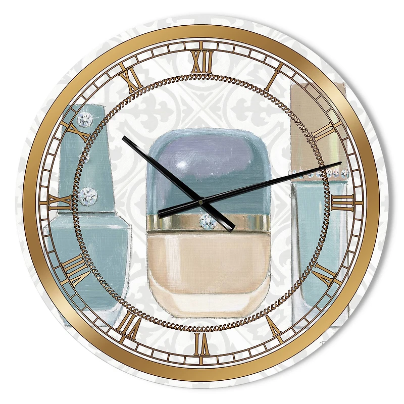 Designart 'Glam Cosmetics Blue Accessories Glam Wall Clock