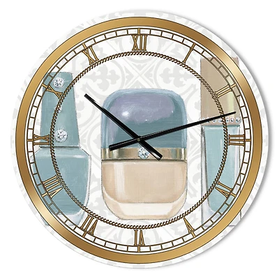 Designart 'Glam Cosmetics Blue Accessories Glam Wall Clock