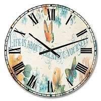 Designart Butterfly Bloom Lovely Quote Farmhouse Wall Clock