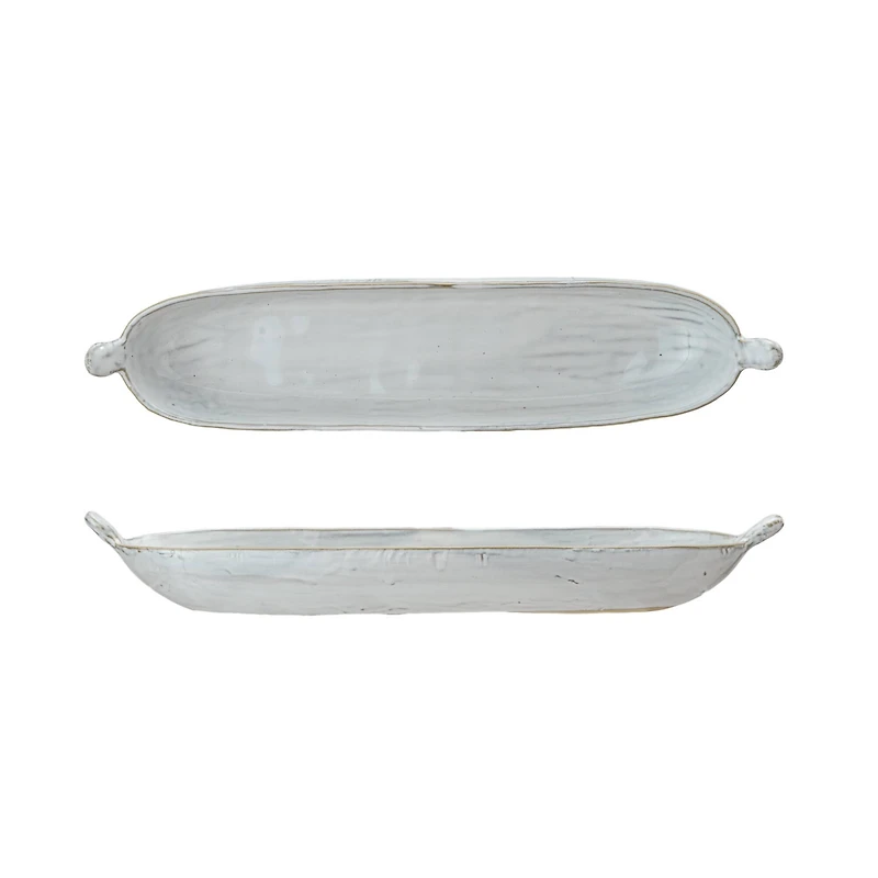 Hello Honey® 13.25" Long White Stoneware Dish with Reactive Glaze