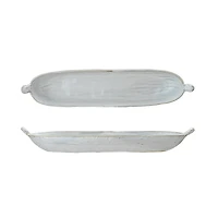 Hello Honey® 13.25" Long White Stoneware Dish with Reactive Glaze