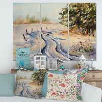 Designart - Snowy Winter Forest Landscape Country Road In Snow