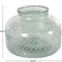 12.25" Green Glass Wide Spotted Decorative Vase