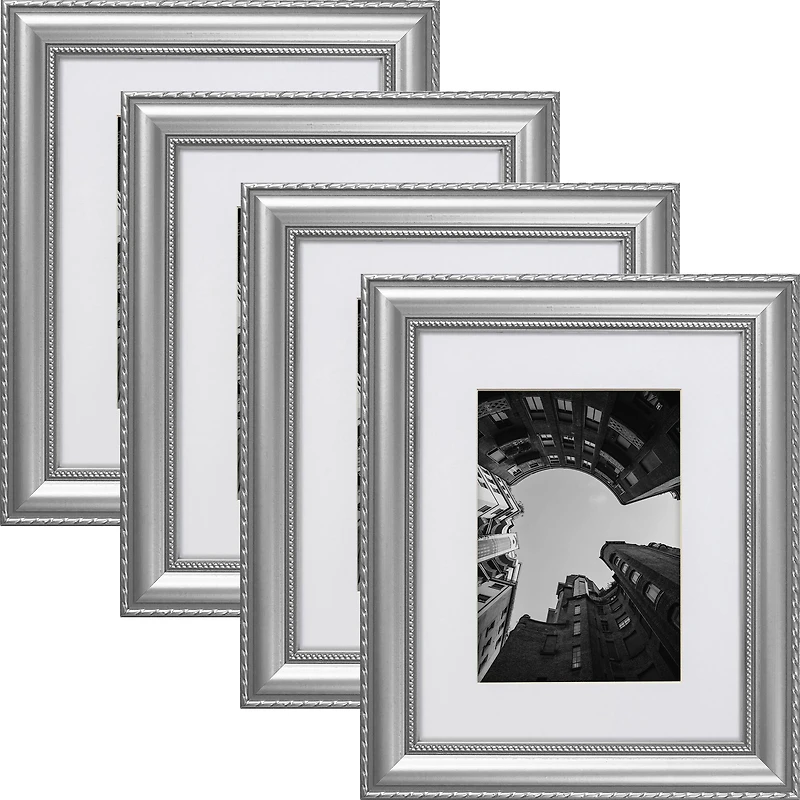 4 Pack Craig Frames Victoria Ornate Silver Picture Frame with Mat