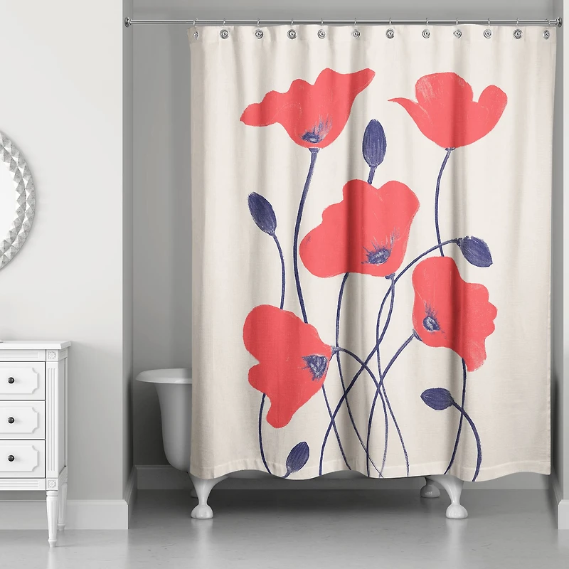 Simple Red Poppies 71" x 74" Shower Curtain
