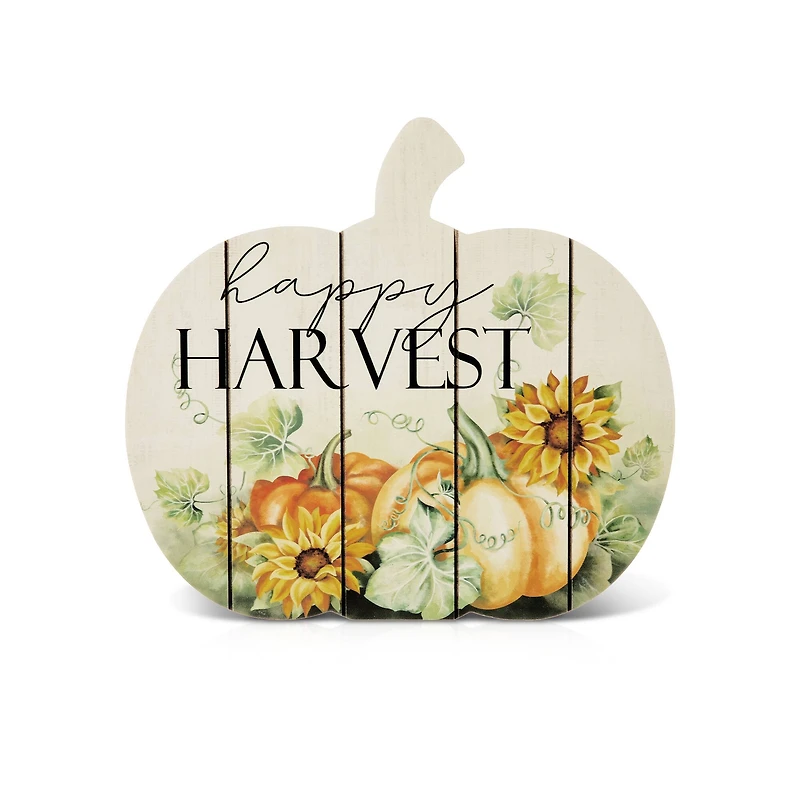 Glitzhome® 9.75" "Happy Harvest" Wooden Pumpkin Table Sign