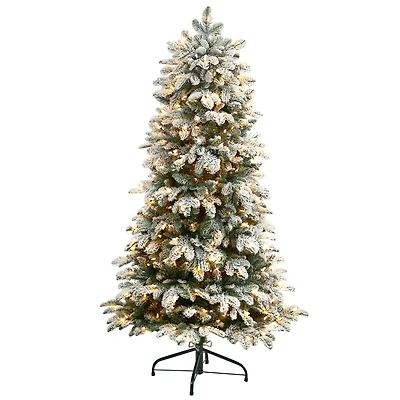 5ft. Pre-Lit Flocked North Carolina Fir Artificial Christmas Tree, Clear Lights