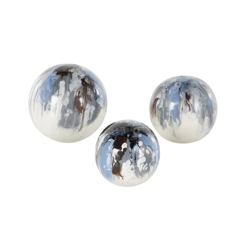Blue, Brown & Cream Metal Abstract Swirl Orbs & Vase Filler Set