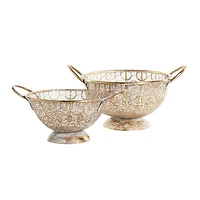 21" & 19" Gold Metal Eclectic Decorative Bowl Set