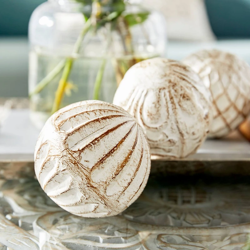 4" Distressed White Ceramic Country Orb Vase Filler Set