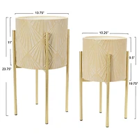 Hello Honey® Cream & Gold Boho Embossed Metal Planters with Stands Set