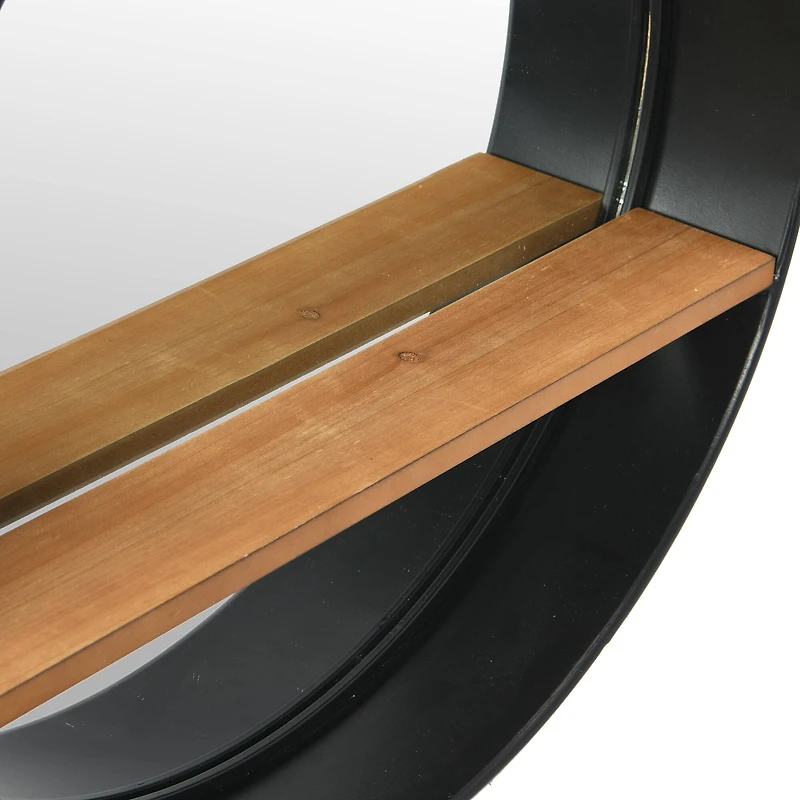 Hello Honey® Modern Round Metal Framed Wall Mirror with Shelf