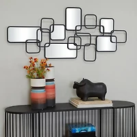 Black Metal Contemporary Abstract Wall Mirror, 46" x 0" x 21"
