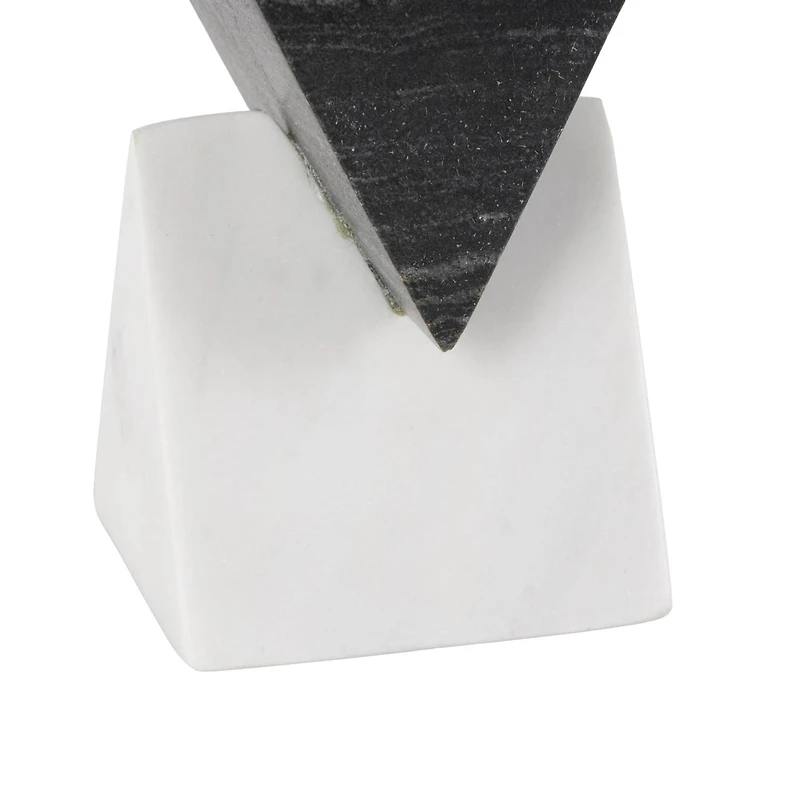6.5" White & Black Marble Geometric Stacked Pyramid Sculpture