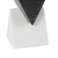 6.5" White & Black Marble Geometric Stacked Pyramid Sculpture