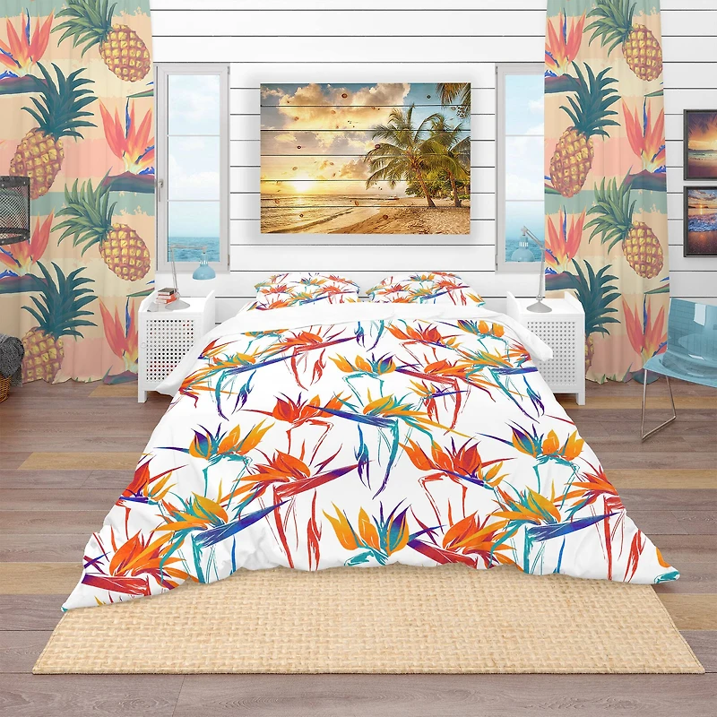 Designart 'Imprints Strelitzia Flowers Mix Repeat Pattern' Tropical Bedding Set