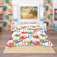 Designart 'Imprints Strelitzia Flowers Mix Repeat Pattern' Tropical Bedding Set