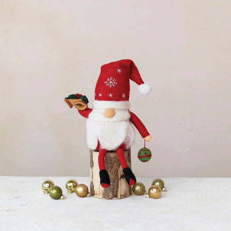 Hello Honey® 9.5" Handmade Wool Felt Santa Gnome with Embroidery
