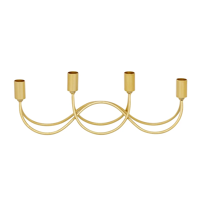 CosmoLiving by Cosmopolitan Gold Metal Contemporary Candelabra, 5" x 15" x 3"