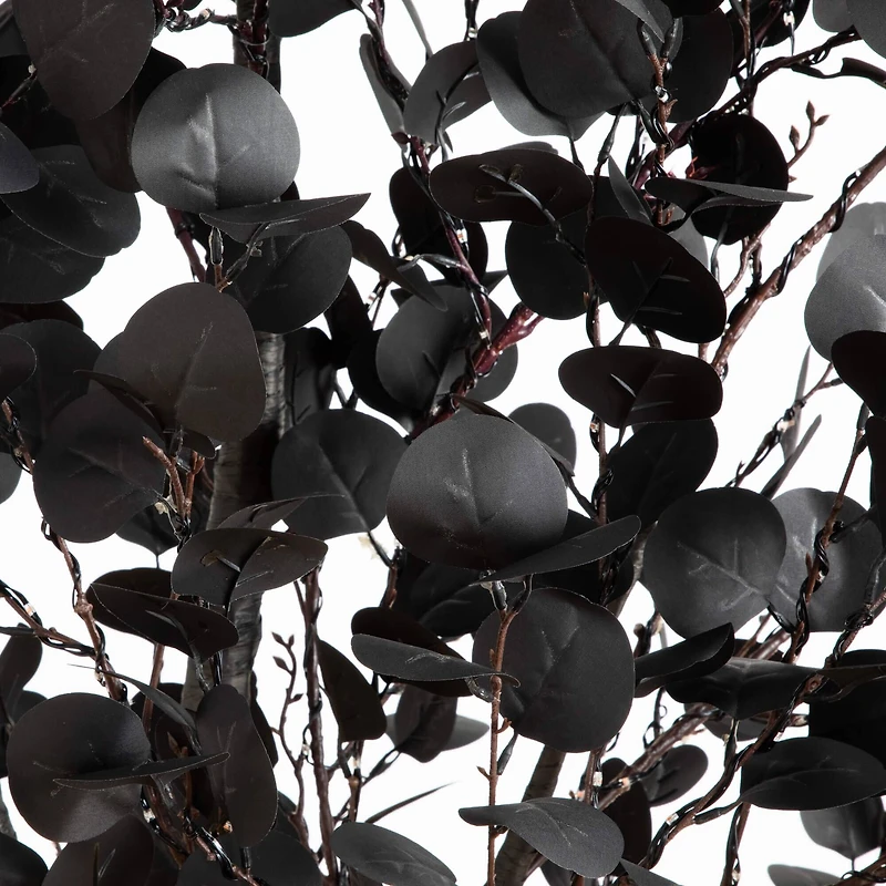 8ft. Pre-Lit Artificial Halloween Black Eucalyptus Tree with 540 Orange & Purple LED Lights