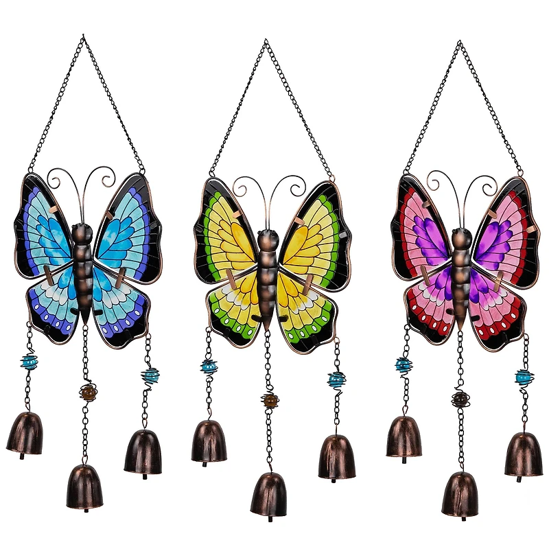 21" Metal Butterfly Outdoor Garden Suncatcher Windchimes, 3ct.