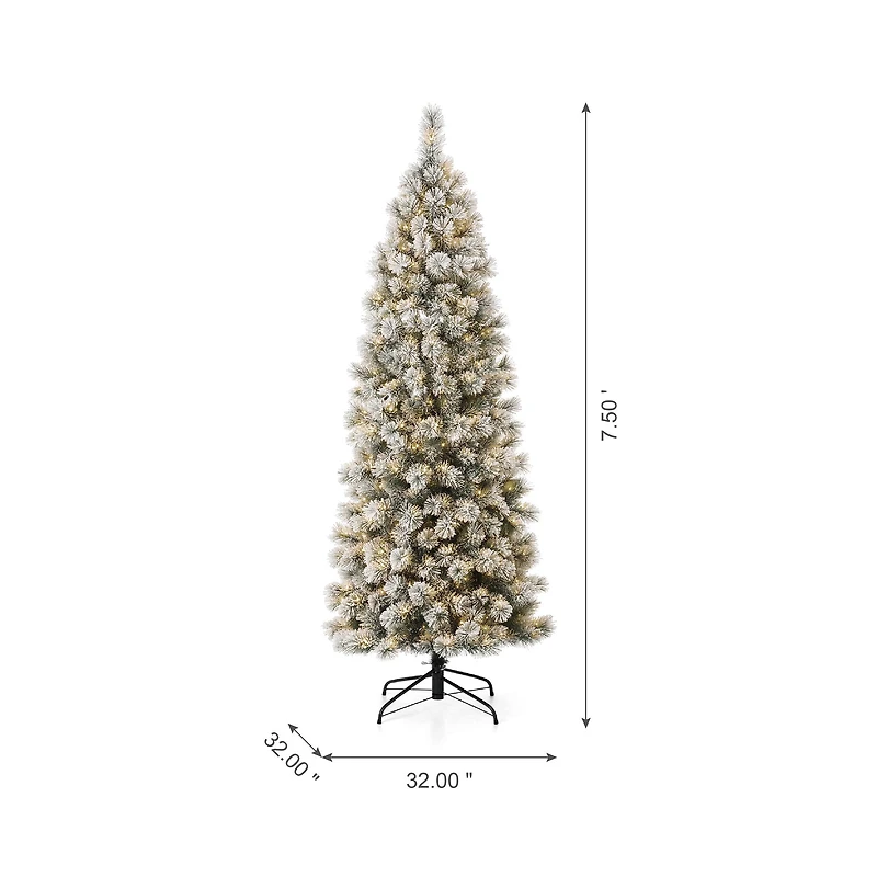 7.5ft Pre-Lit Flocked Pine Artificial Christmas Tree, Warm White LED Lights