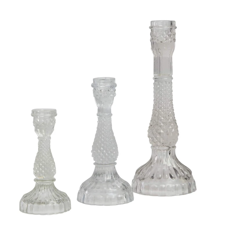 Clear Glass Candle Holder Set