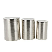 Silver Metal Ribbed Drum Accent Table Set