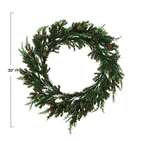 Hello Honey® 30" Green Faux Juniper & Pine Wreath with Pinecones