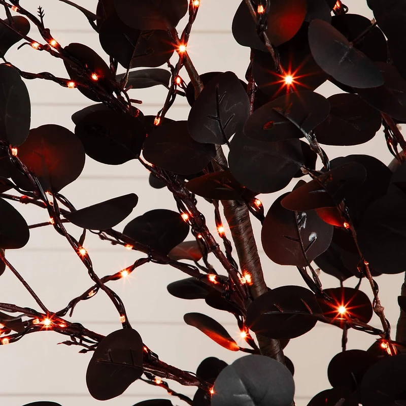 8ft. Pre-Lit Artificial Halloween Black Eucalyptus Tree with 540 Orange & Purple LED Lights
