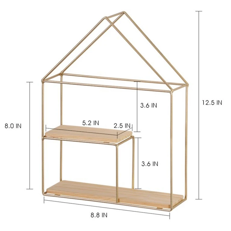 NEX 2-Tier Gold Metal Wall Mounted Floating Shelves Organizer Display
