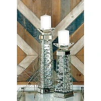 14'' Silver Glass Glam Candlestick Holder