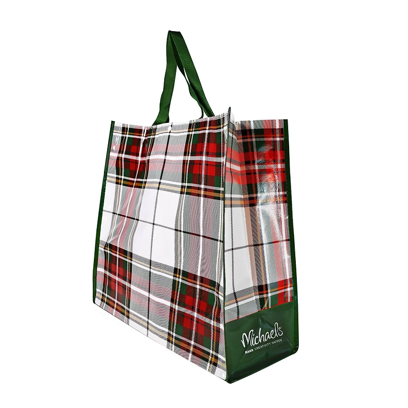 19.75" Christmas Plaid Reusable Tote by Celebrate It™