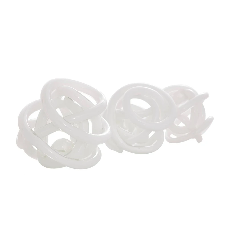 White Iridescent Knotted Glass Ball Sculpture Set
