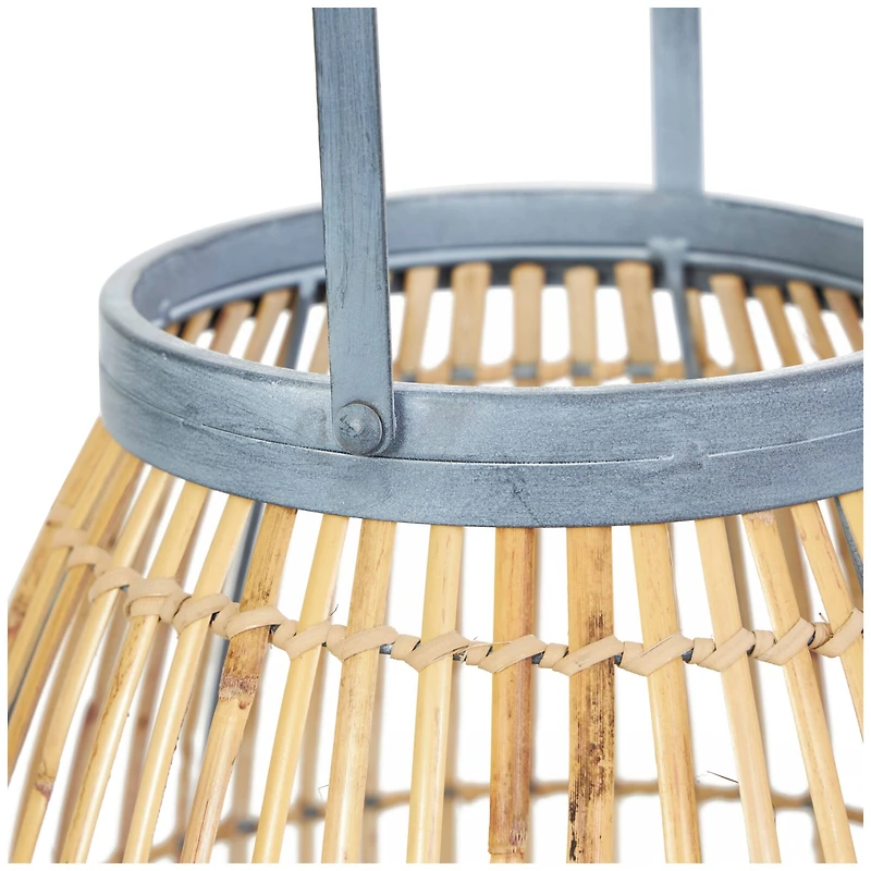 13" Brown Bamboo Woven Caged Candle Lantern