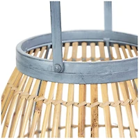 13" Brown Bamboo Woven Caged Candle Lantern