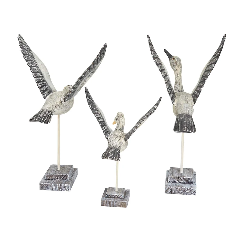 Set of 3 Grey Pine Coastal Sculpture, 14" x 14" x 11"