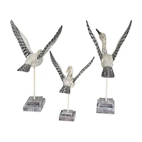 Set of 3 Grey Pine Coastal Sculpture, 14" x 14" x 11"