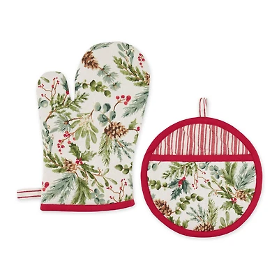 DII® Heritage Holiday Sprigs Oven Mitt & Potholder Set