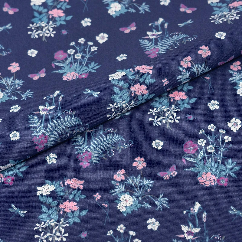 SINGER Floral Bouquets on Blue Cotton Fabric