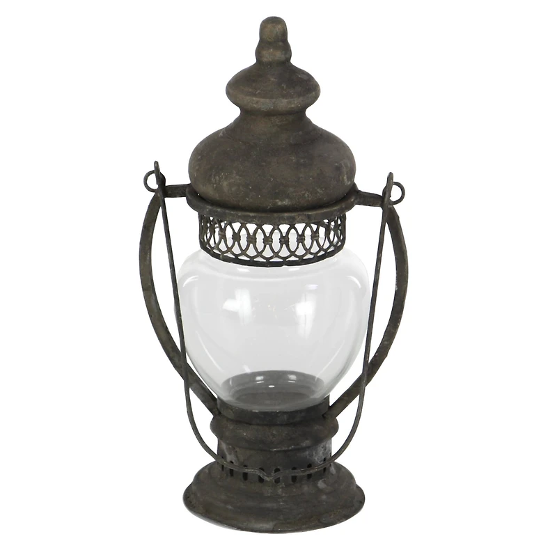 14" Brown Iron Rustic Candle Holder Lantern